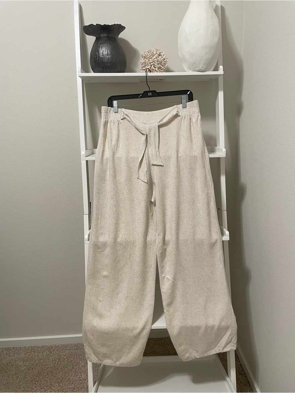 BCX Neutral Cream Wide-Leg Tie-Waist Pants